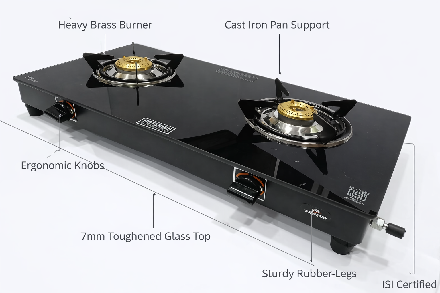 2 Burner Black Glass Gas Stove - Image 2