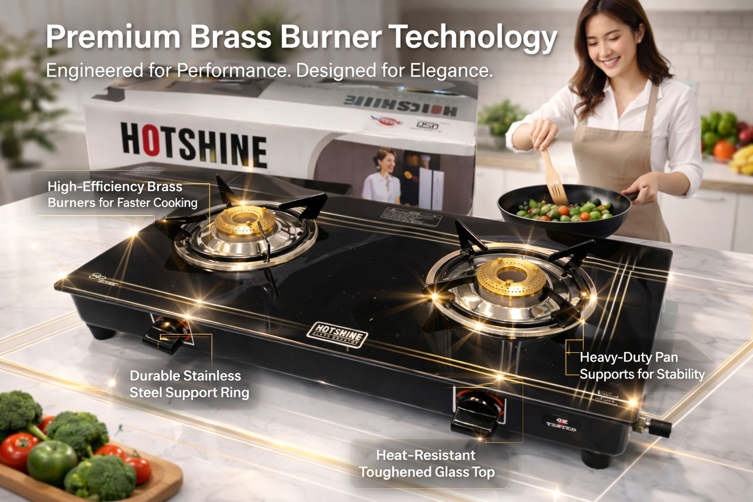 2 Burner Black Glass Gas Stove