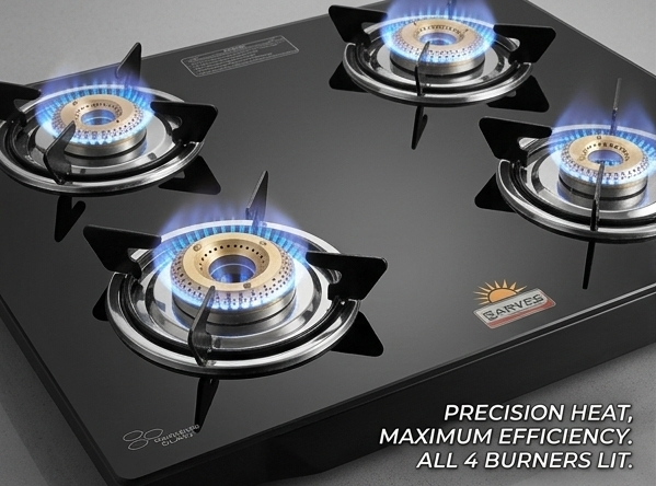 Premium 4 Burner Black Glass Gas Stove - Image 6