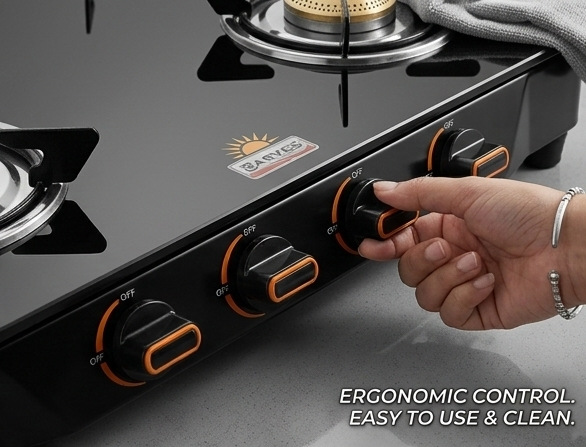 Premium 4 Burner Black Glass Gas Stove - Image 5