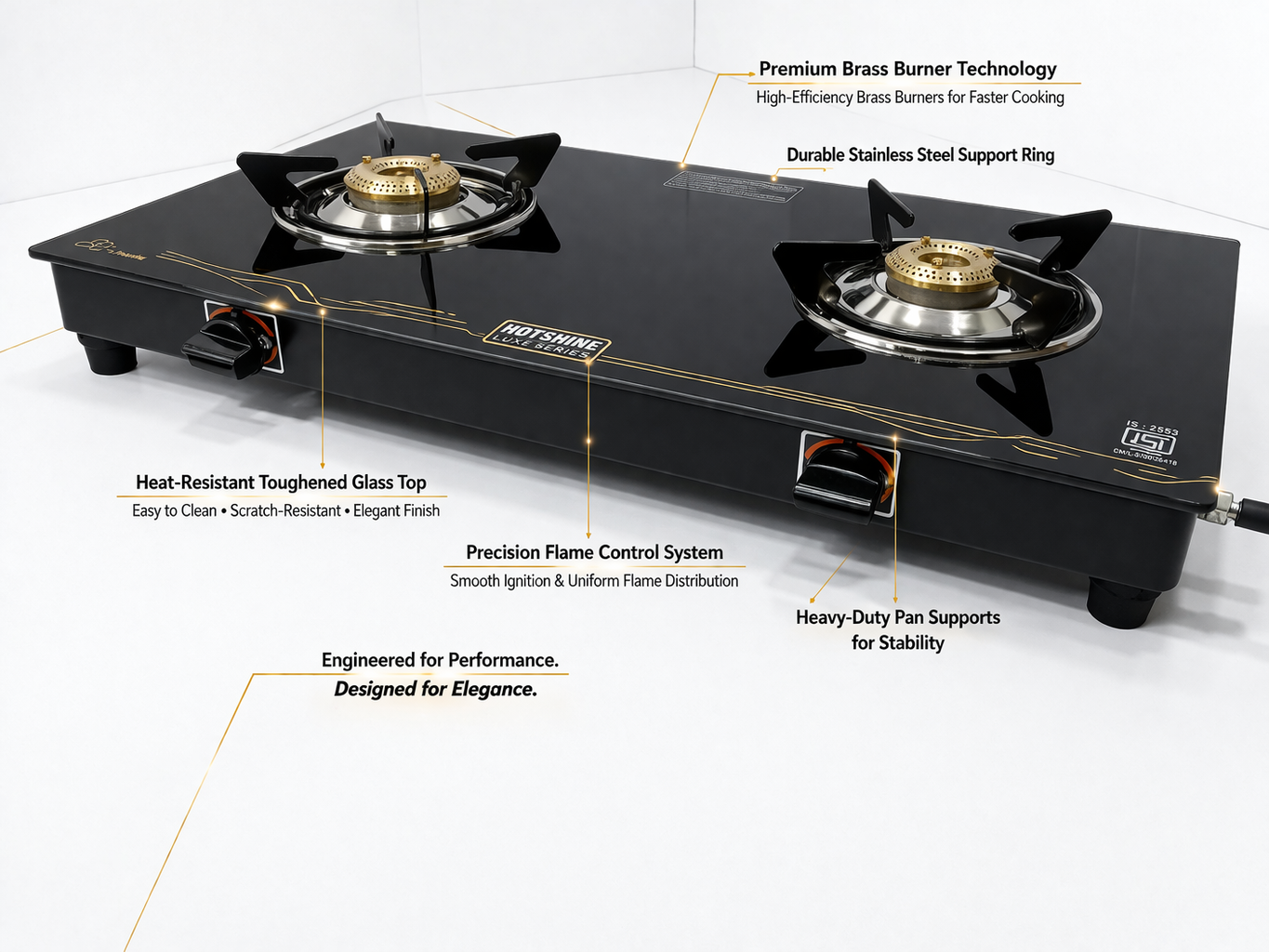 2 Burner Black Glass Gas Stove - Image 6