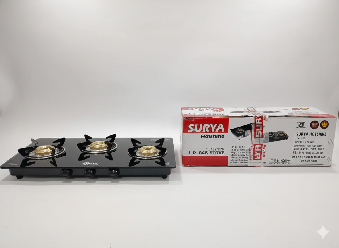 3-Burner Black Glass Top Gas Stove - Image 4