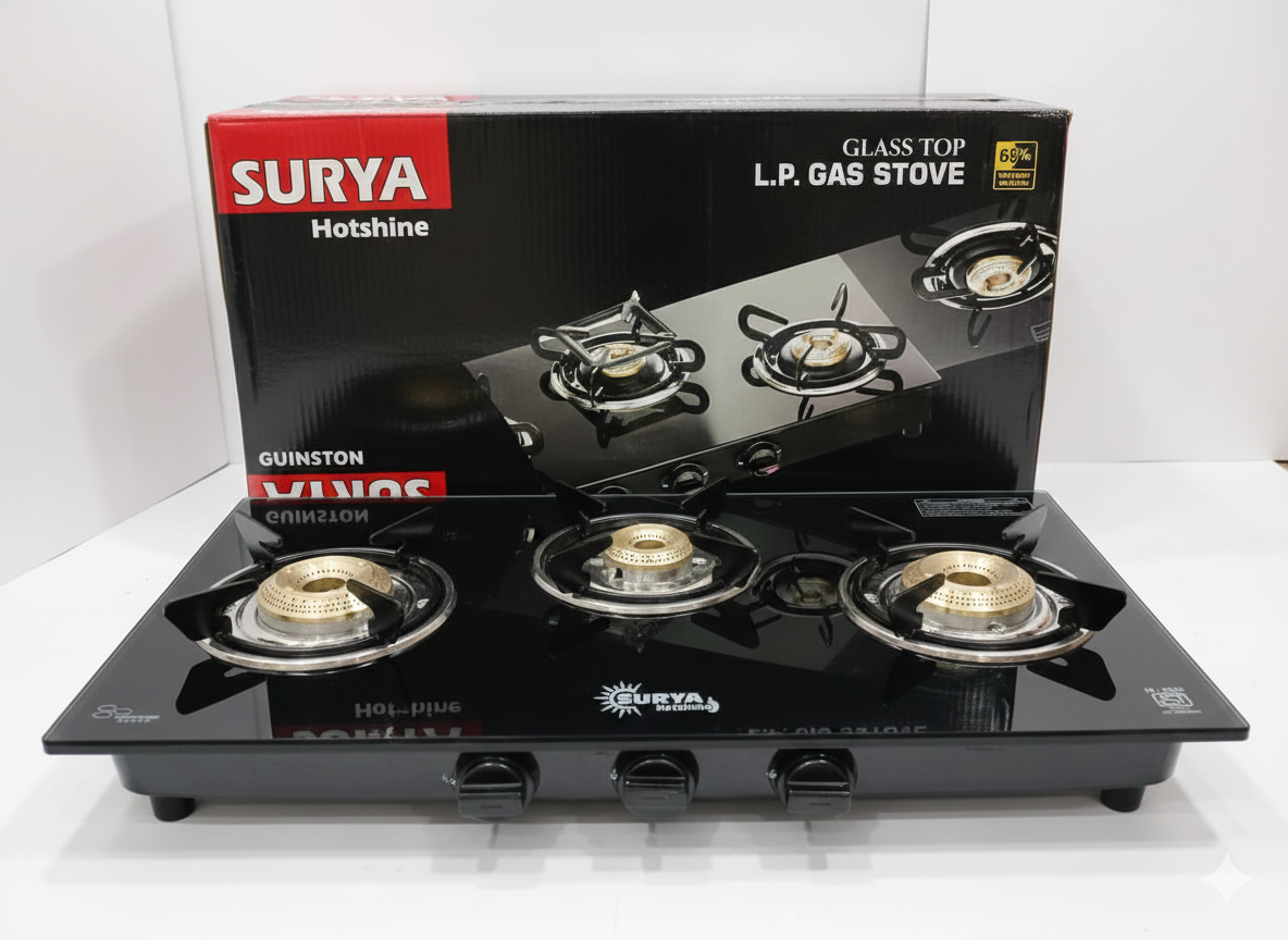 3-Burner Black Glass Top Gas Stove - Image 2