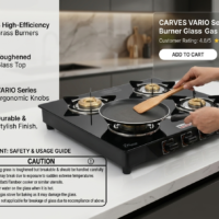 Premium 4 Burner Black Glass Gas Stove