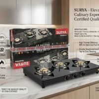 3-Burner Black Glass Top Gas Stove